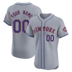 Custom New York Mets Men's Elite Road Jersey - Gray