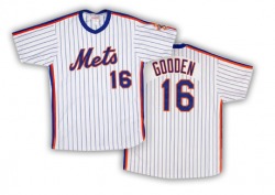 Dwight Gooden New York Mets Men's Authentic White/ Strip Throwback Jersey - Blue