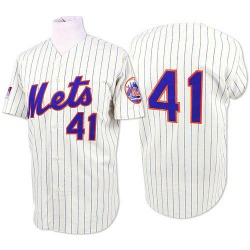 Tom Seaver New York Mets Men's Authentic White/ Strip Throwback Jersey - Blue